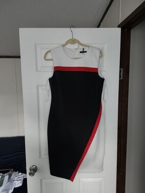 Tommy Hilfiger Black, White & Red Asymmetrical Sheath Dress